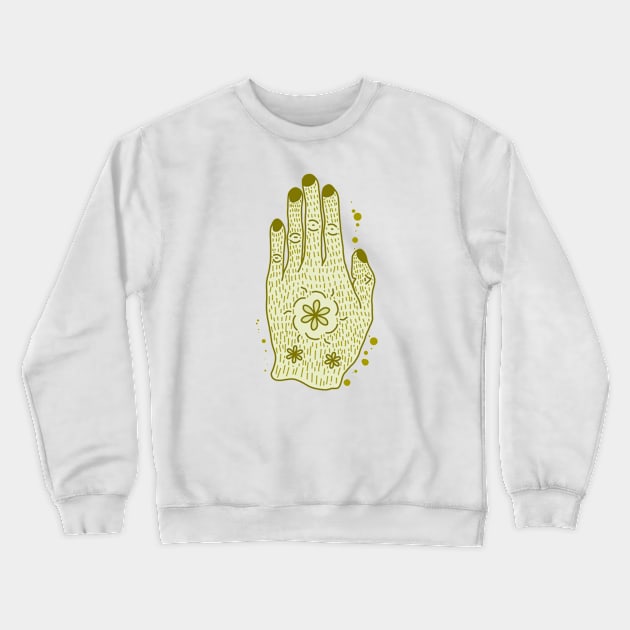 Flowers in Hand Green Crewneck Sweatshirt by Aisiiyan